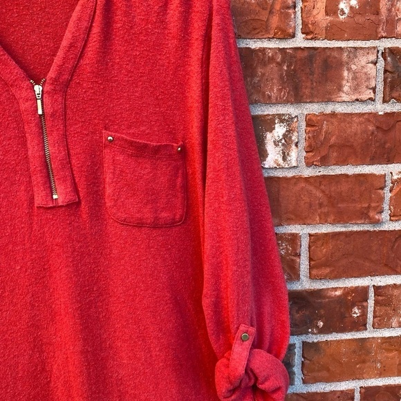 Soft Surroundings Womens Large Red Rayleigh Roll Tab Fleece Zip Sweater - Picture 3 of 9